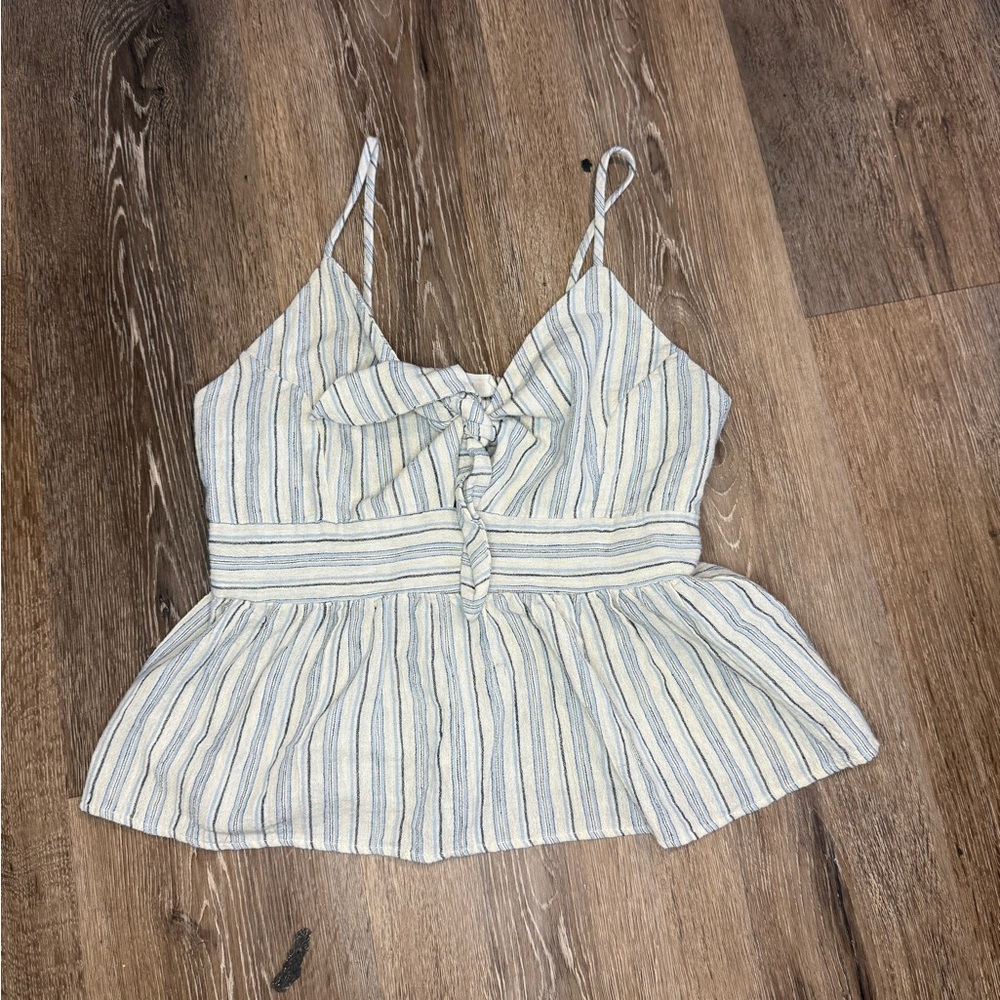 Peach Love California Green and White Tie Front Peplum Camisole